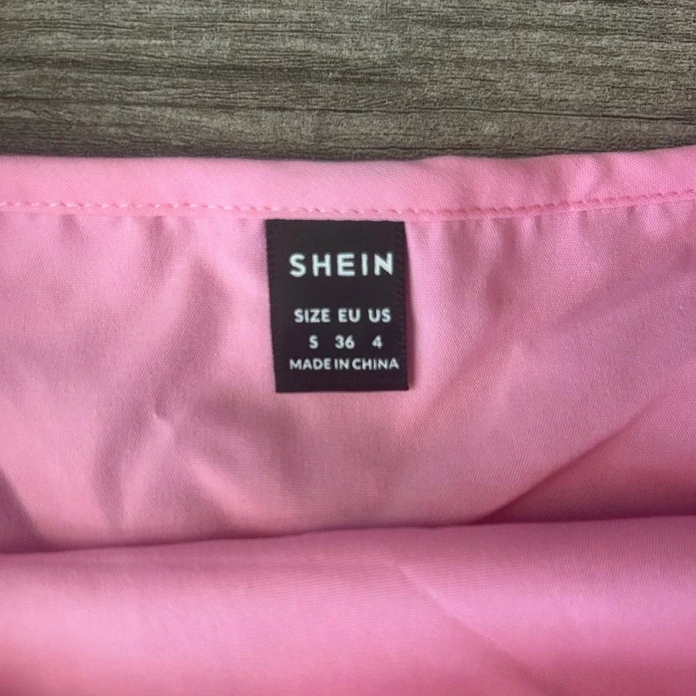 SHEIN Pink Puff Sleeve Babydoll Mini Dress Square Neck Cottagecore Womens Size S